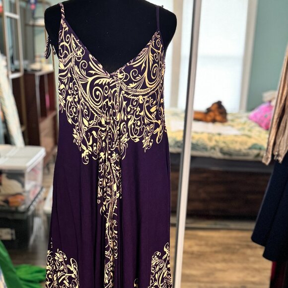 Pants - Boho Purple Paisley Wide Leg Romper Jumpsuit